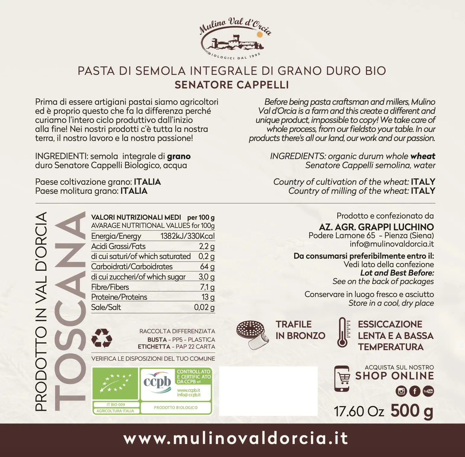 Mezzi Paccheri Senatore Cappelli® Biologico 500g - immagine 6